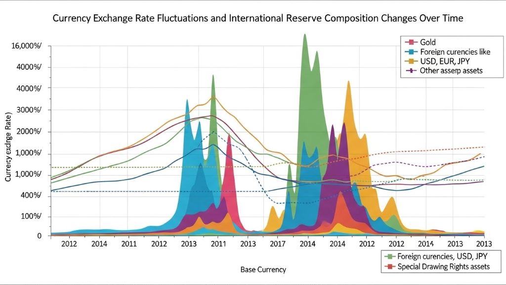 Graph displaying currency exchange rate fluctuations and international reserve composition changes over time