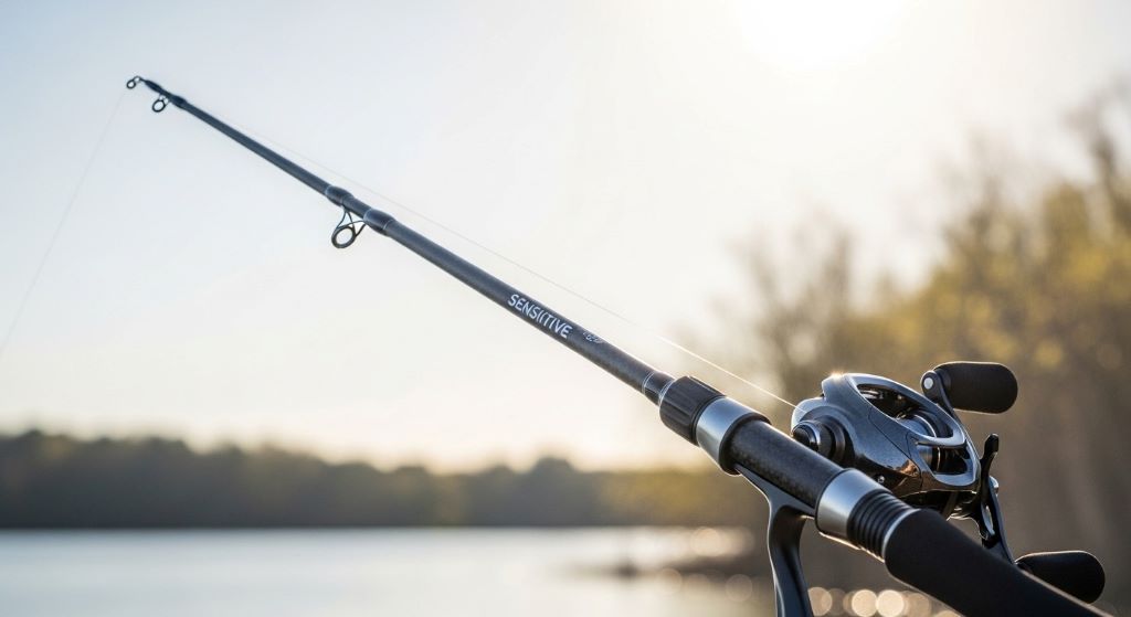 Modern carbon fiber fishing rod showing lightweight construction with sensitive tip and strong backbone for versatile angling applications