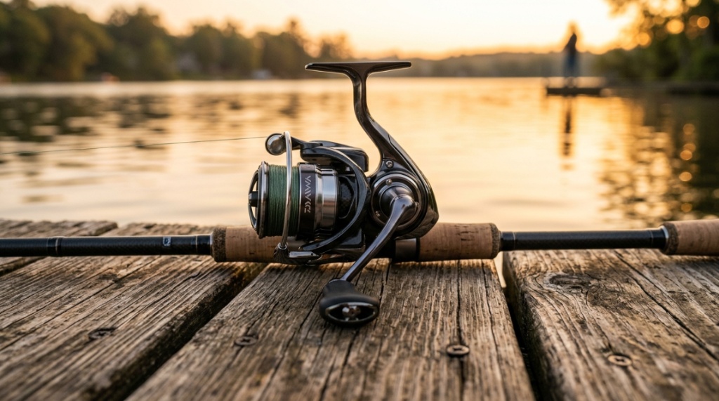 An angler holds a caught fish alongside a budget fishing rod and reel.