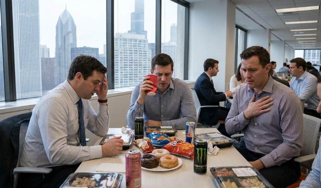 Healthy Chicago office lunch with vegetables and whole grains